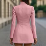 Elegant White High-Neck Mini Dress for Women | Gold Button Long Sleeve Structured Dress - 图片 7
