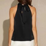 Luxury Satin Halter Neck Blouse for Women – Elegant Sleeveless High-Neck Top in Red, Teal & Black - 图片 3