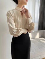 Elegant Twist-Neck Satin Blouse for Women – Long Sleeve Formal Top - 图片 6