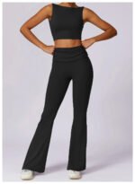 High-Waisted Flared Active Pants with Sculpting Fit – Neutral Beige - 图片 12