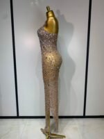 Luxury Champagne Crystal Embellished Maxi Gown – Spaghetti Strap Elegant Evening Dress - 图片 5