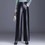 Black High Waist Faux Leather Wide Leg Pants | Chic Dressy Women’s Trousers