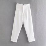 High Waist Tapered White Pants for Women – Elegant Tailored Ankle-Length Office Trousers - 图片 7