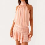 Sexy Halter Ruffled Mini Dress – Lace-Up Backless Cocktail Double-Layer Ruffle Above-Knee Pullover Dress - 图片 12