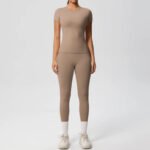 Luxury Seamless Pink Two-Piece Activewear Set – Short Sleeve Top & High-Waist Leggings Gym Outfit - 图片 9