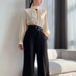 Elegant Twist-Neck Satin Blouse for Women – Long Sleeve Formal Top - 图片 2