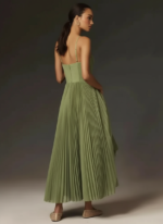 Sage Green Pleated Midi Dress – Corset-Style Spaghetti Strap Elegant Dress - 图片 2