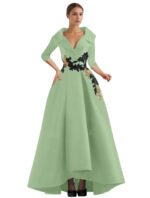 Elegant Champagne High-Low Evening Dress – V-Neck Structured Gown with Embroidered Appliqué - 图片 15