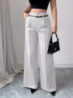 High Waist Wide Leg Dress Pants for Women – Elegant Belted Tailored Trousers for Work & Evening Wear - 图片 11