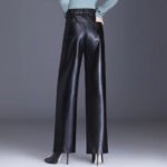 Black High Waist Faux Leather Wide Leg Pants | Chic Dressy Women’s Trousers - 图片 3