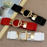 Luxury Wide Elastic Waist Belt for Women | Gold Buckle Stretch Belt in Black, Red & White - 图片 2