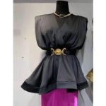 Luxury White Satin Wrap Mini Dress with Gold Belt – Elegant V-Neck Layered Skirt Evening Party Dress - 图片 6