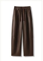 Luxury PU Leather Jogger Pants for Women – High-Waist Elastic Drawstring Wide-Leg Trousers – Comfy Chic Vegan Leather Athleisure Pants - 图片 22