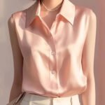 Sleeveless Satin Blouse for Women – Elegant Button-Front Top - 图片 2