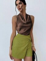 Elegant Satin Halter Blouse for Women – Sleeveless Bow Neck Office Lady Top - 图片 18