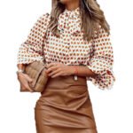 Elegant Bow-Tie Neck Blouse with Balloon Sleeves – Chic Printed Long-Sleeve Top - 图片 6