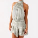 Sexy Halter Ruffled Mini Dress – Lace-Up Backless Cocktail Double-Layer Ruffle Above-Knee Pullover Dress - 图片 9