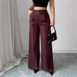 Burgundy High Waist Wide Leg Pants with Belt | Elegant Dressy Women’s Trousers