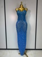 Luxury Champagne Crystal Embellished Maxi Gown – Spaghetti Strap Elegant Evening Dress - 图片 10