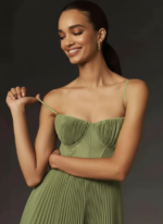 Sage Green Pleated Midi Dress – Corset-Style Spaghetti Strap Elegant Dress - 图片 3