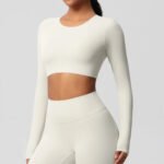 Women’s Long Sleeve Sculpting Crop Top & High-Waist Leggings Set – Seamless Compression Activewear Outfit - 图片 8