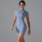 Women’s Zip-Front Short Sleeve Sculpting Fitness Jumpsuit – Bodycon Activewear Romper with Tummy Control - 图片 4