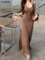 Elegant Brown Sleeveless Maxi Dress – Soft Stretch Bodycon Summer Dress for Women - 图片 2