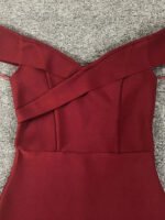 Elegant Burgundy Off-Shoulder Bodycon Midi Dress for Women – Cross Neck Formal Cocktail Party Dress - 图片 3