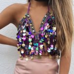 Multicolor Sequin Fringe Halter Top for Women – Beaded Festival Crop Top | Statement Party & Concert Top - 图片 3