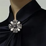 Black Satin High-Neck Blouse with Crystal Accent|Elegant Jewel Neck Long Sleeve Satin Blouse - 图片 5