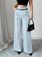 High Waist Wide Leg Dress Pants for Women – Elegant Belted Tailored Trousers for Work & Evening Wear - 图片 9