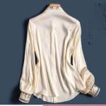 Elegant Ivory Lace Trim Blouse for Women – Long Sleeve Button-Up High Neck Top | Classic Boutique Blous - 图片 4