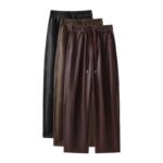 Luxury PU Leather Jogger Pants for Women – High-Waist Elastic Drawstring Wide-Leg Trousers – Comfy Chic Vegan Leather Athleisure Pants - 图片 2
