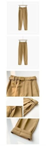 Luxury High-Waist Belted Wide-Leg Trousers for Women – Elegant Tailored Office & Casual Chic Pants with Statement Belt - 图片 8