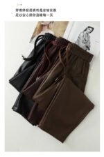 Luxury PU Leather Jogger Pants for Women – High-Waist Elastic Drawstring Wide-Leg Trousers – Comfy Chic Vegan Leather Athleisure Pants - 图片 16