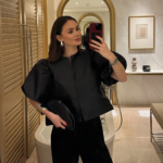 Solid Satin Balloon Sleeve Blouse for Women | Puff Sleeve O-Neck Single-Breasted Loose Fit Top - 图片 5