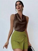 Elegant Satin Halter Blouse for Women – Sleeveless Bow Neck Office Lady Top - 图片 15