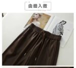 Luxury PU Leather Jogger Pants for Women – High-Waist Elastic Drawstring Wide-Leg Trousers – Comfy Chic Vegan Leather Athleisure Pants - 图片 12
