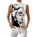 Black & White Floral Sleeveless High-Neck Blouse – Elegant Monochrome Women’s Top | Boutique Fashion - 图片 5