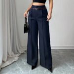 Burgundy High Waist Wide Leg Pants with Belt | Elegant Dressy Women’s Trousers - 图片 5