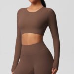 Women’s Long Sleeve Sculpting Crop Top & High-Waist Leggings Set – Seamless Compression Activewear Outfit - 图片 5