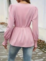Teal Long Sleeve Wrap Blouse for Women – V-Neck Tie-Front Elegant Top | Chic Everyday & Workwear Blouse - 图片 4