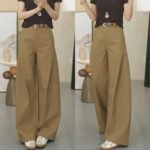 High Waist Wide Leg Brown Pants for Women – Tailored Relaxed Fit Casual & Office Trousers - 图片 7
