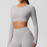 Women’s Long Sleeve Sculpting Crop Top & High-Waist Leggings Set – Seamless Compression Activewear Outfit - 图片 7