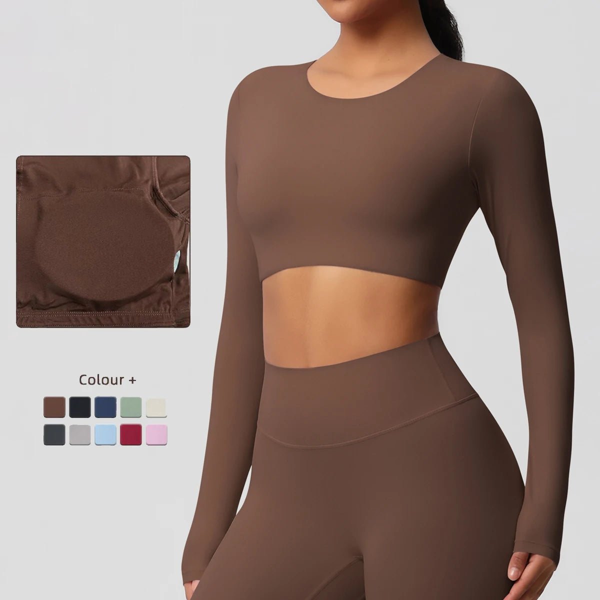 S8666549ba80b4000a1f529dc87e8db4fV Women’s Long Sleeve Sculpting Crop Top & High-Waist Leggings Set – Seamless Compression Activewear Outfit - 图片 1