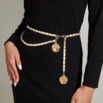 Gold & Black Chain Waist Belt with Rose Charm for Women | Double Layer Statement Belt | subailili - 图片 3