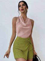 Elegant Satin Halter Blouse for Women – Sleeveless Bow Neck Office Lady Top - 图片 12