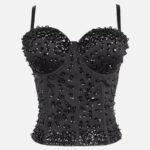 Black Sequin Corset Top for Women – Beaded Bustier Crop Top with Straps | Glam Night Out Top