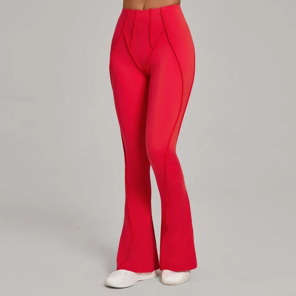 S91c0b4b036ad40c98b0bb63b40b75c595 High-Waisted Red Flared Leggings – Sculpting Stretch Bootcut Athleisure Pants - 图片 1