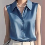 Sleeveless Satin Blouse for Women – Elegant Button-Front Top - 图片 6